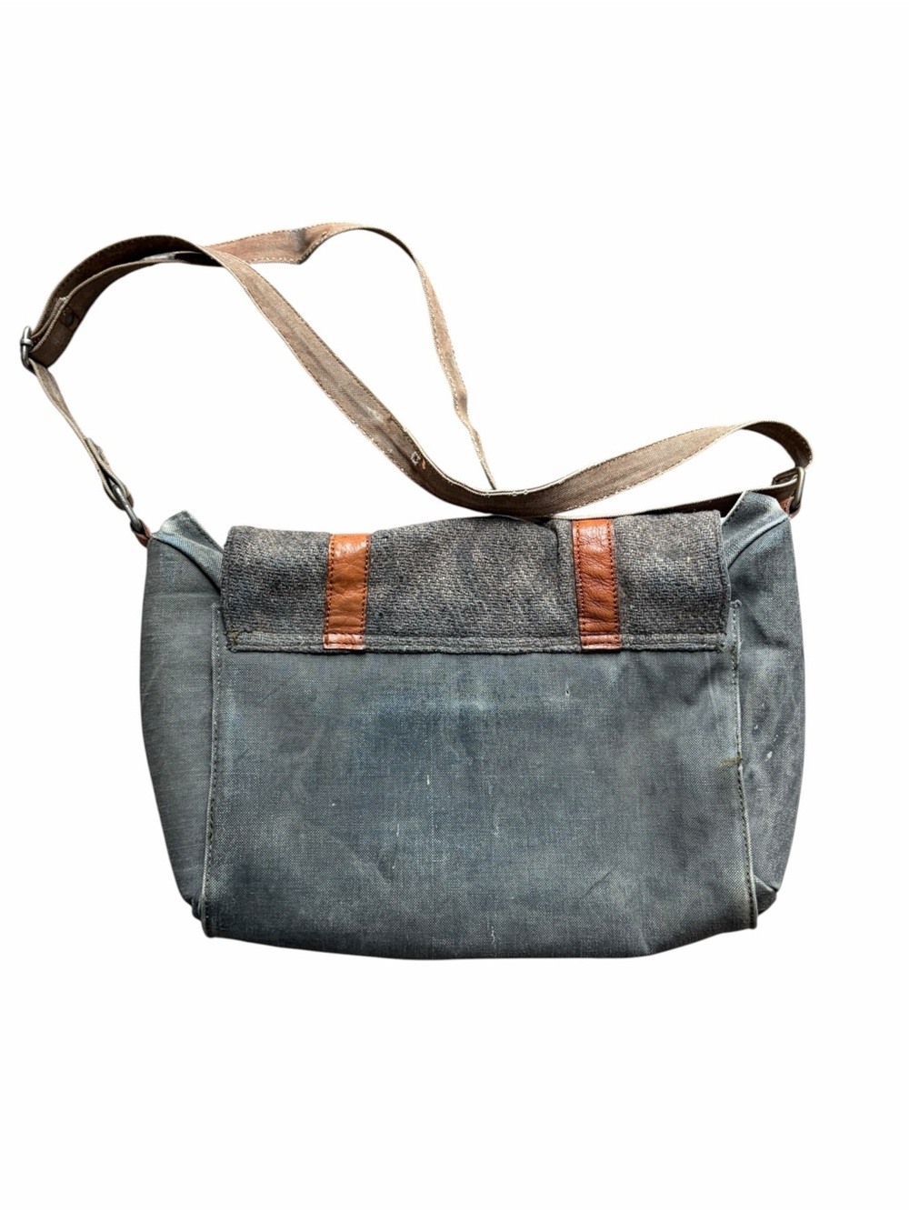 MONA B Upcycled Materials Leather Canvas Messenger Bag Crossbody Western - Picture 3 of 5